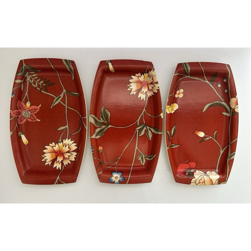 6 Plates Match Mates International Laminations Floral Red Luncheon Fancy Picnic - Picture 3 of 13